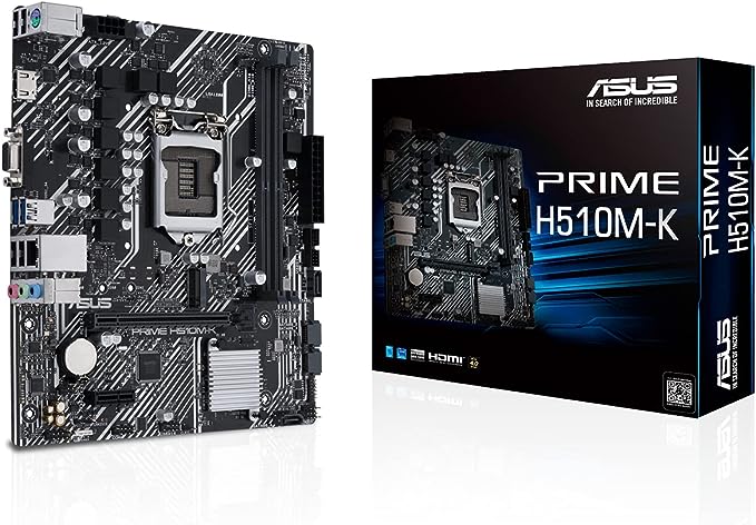 ASUS Prime PRIME H510M-K (LGA 1200) micro ATX motherboard with PCIe 4.0, 32Gbps M.2 slot, Intel® 1 Gb Ethernet, HDMI, D-Sub, USB 3.2 Gen 1 Type-A, SATA 6 Gbps, COM header, and RGB header ASUS Prime PRIME H510M-K (LGA 1200) micro ATX motherboard with PCIe 4.0, 32Gbps M.2 slot, Intel® 1 Gb Ethernet, HDMI, D-Sub, USB 3.2 Gen 1 Type-A, SATA 6 Gbps, COM header, and RGB header